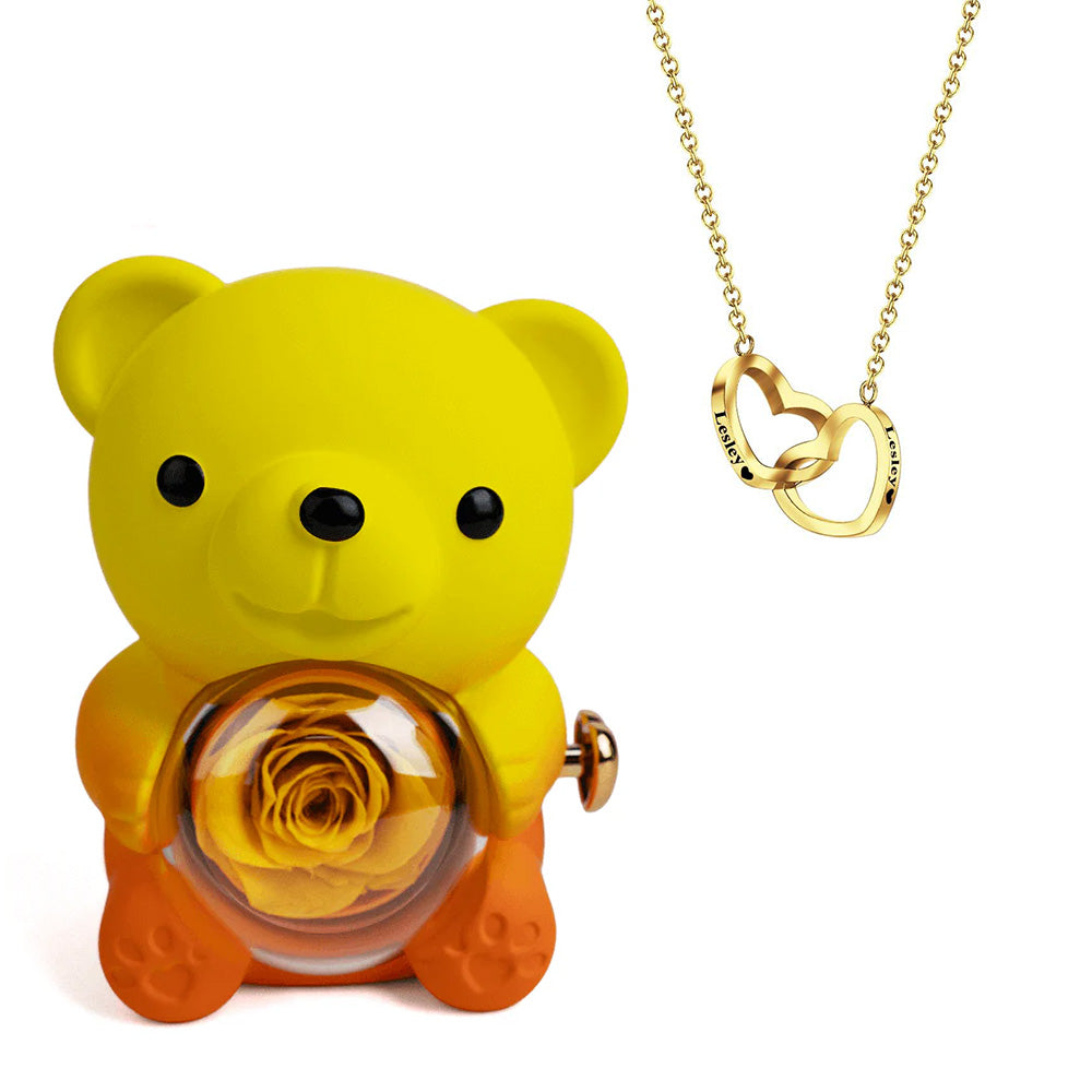 Engraved Heart Necklace with Real Rose Bear Giftbox Rose Shaped Necklace Gift Box Jewellery Gift Box