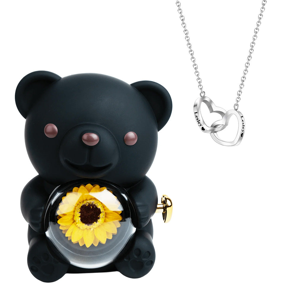 Engraved Heart Necklace with Real Rose Bear Giftbox Rose Shaped Necklace Gift Box Jewellery Gift Box