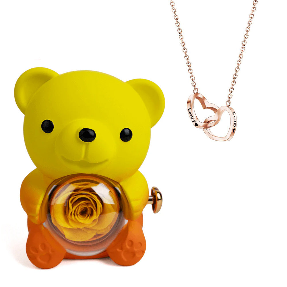 Engraved Heart Necklace with Real Rose Bear Giftbox Rose Shaped Necklace Gift Box Jewellery Gift Box